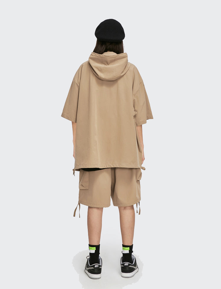 Outdoor Hooded T-shirts  Elastic Waist Shorts  Set